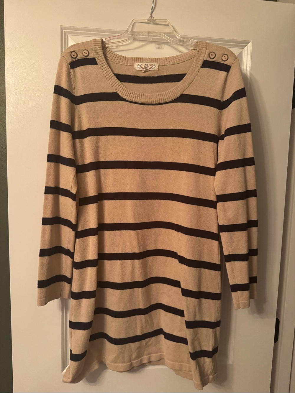 Pink Rose Cream and Black Stripe Knit Top